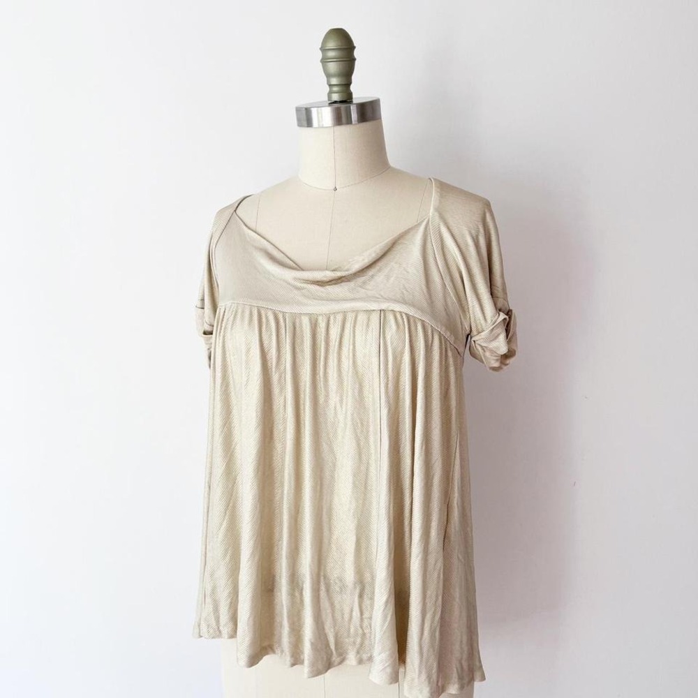 Y2K Babydoll Gold Tee Shirt‎ Coquette Style Diane Von Furstenberg Cowl Neck